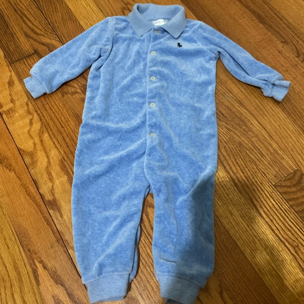 Blue Velour Ralph Lauren Footie